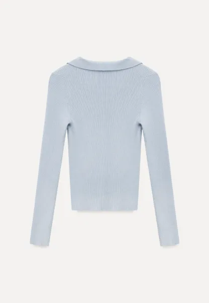 Ribbed Knit Long Sleeve Polo Neck Sweater