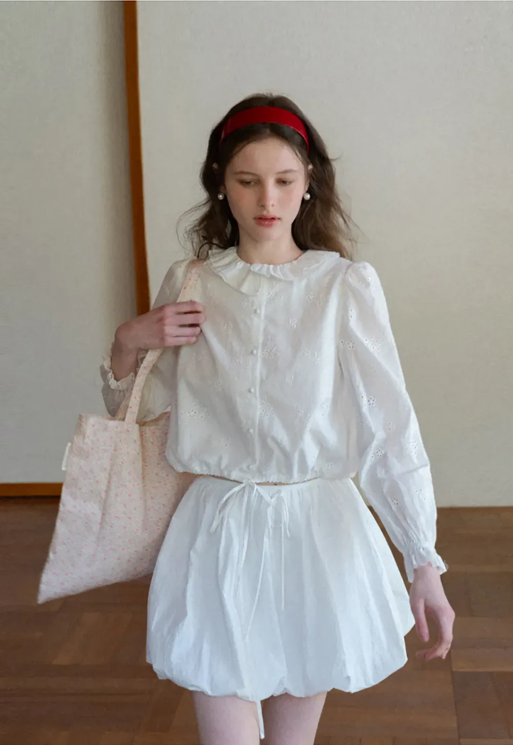 Ruffled Collar Long Sleeve Button Up Shirt