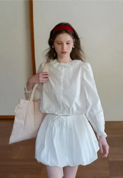 Ruffled Collar Long Sleeve Button Up Shirt