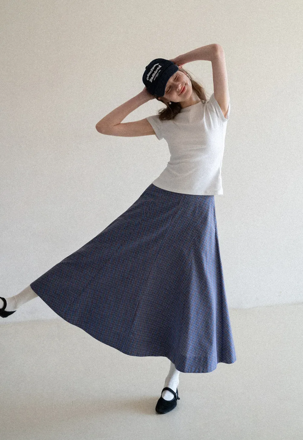 Plaid A-line Midi Skirt