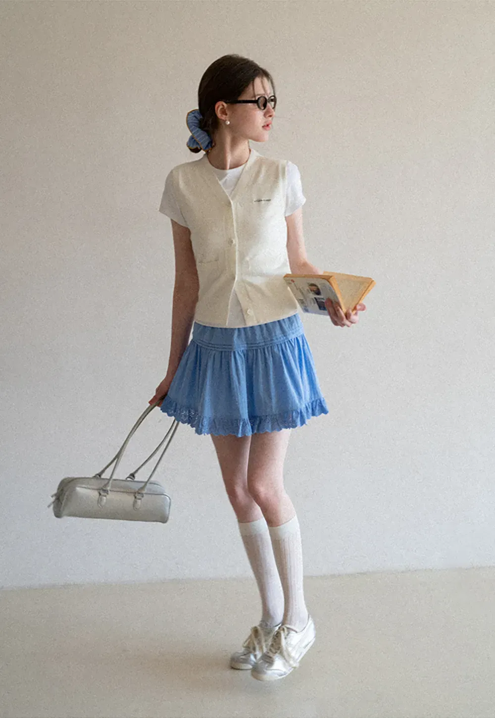 Knitted Vest with Button Closure and Embroidery