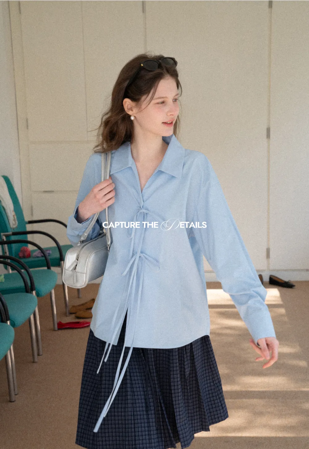 Long sleeve shirt with front tie detail