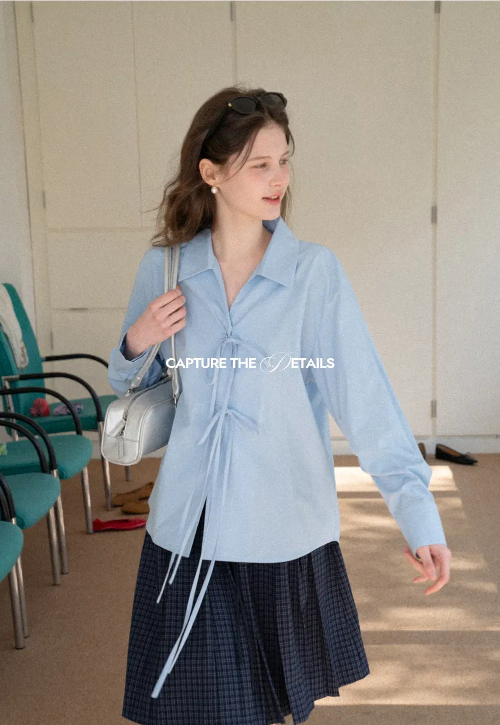 Long sleeve shirt with front tie detail