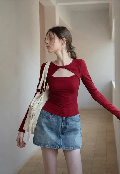 Denim Mini Skirt with Front Pocket and Frayed Hem