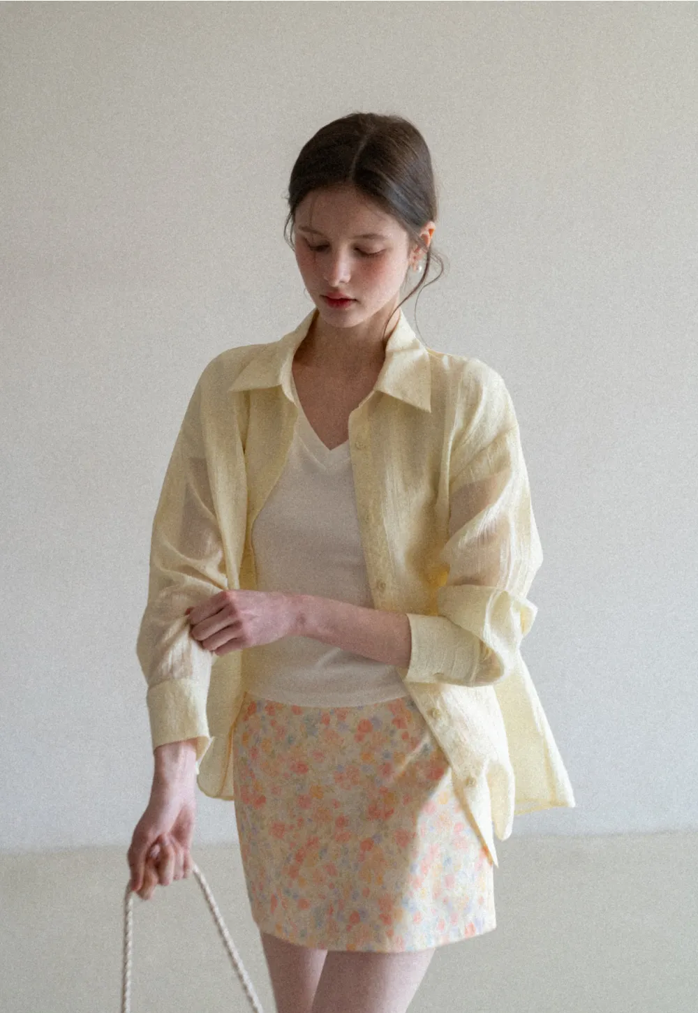 Lightweight Button Up Shirt with V Neck and Long Sleeves