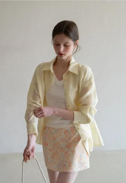 Lightweight Button Up Shirt with V Neck and Long Sleeves