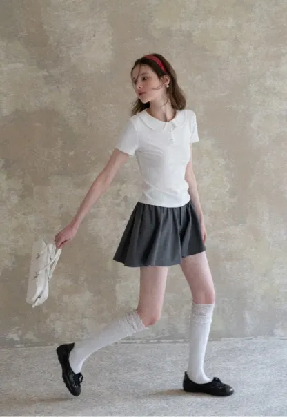 Short Sleeve Collared Button Front T Shirt