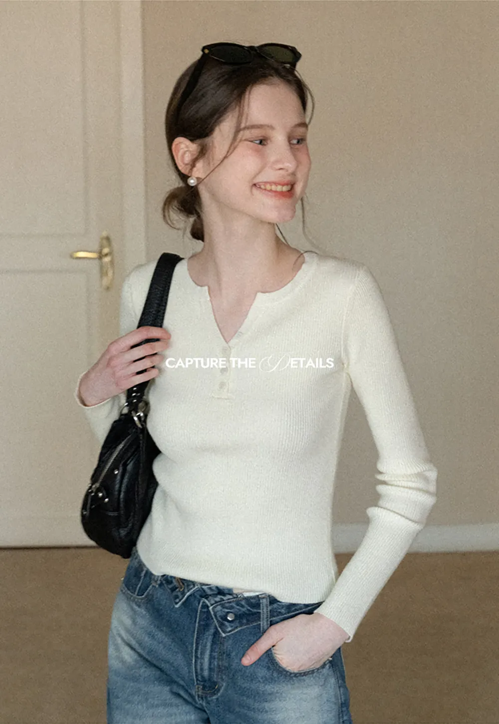 Elegant Henley Knit Top with Button Detail