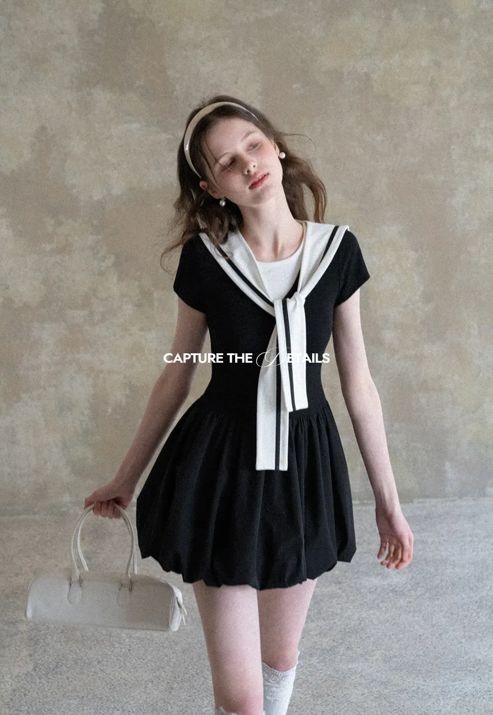 Sailor Collar Short Sleeve Flared Dress