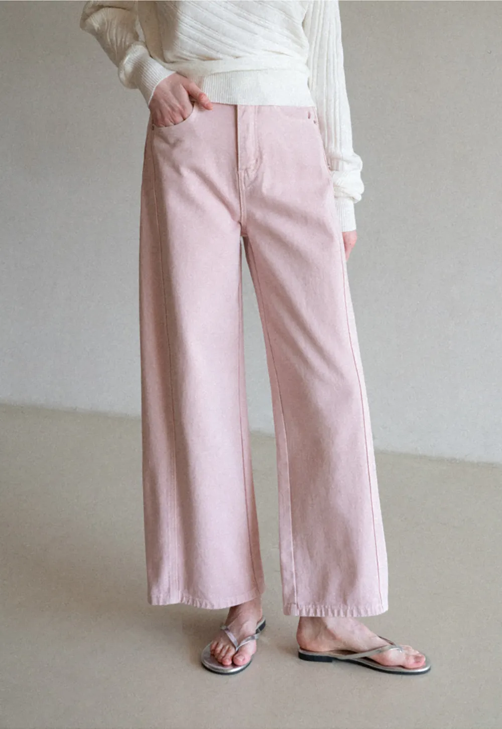 Wide leg high waist denim pants with belt loops
