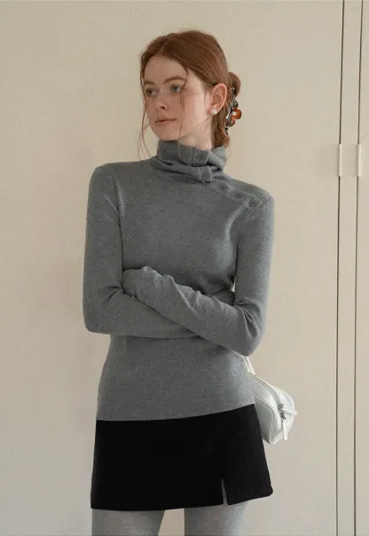 Turtleneck Sweater Long Sleeve Knitwear Women's Fitted Top