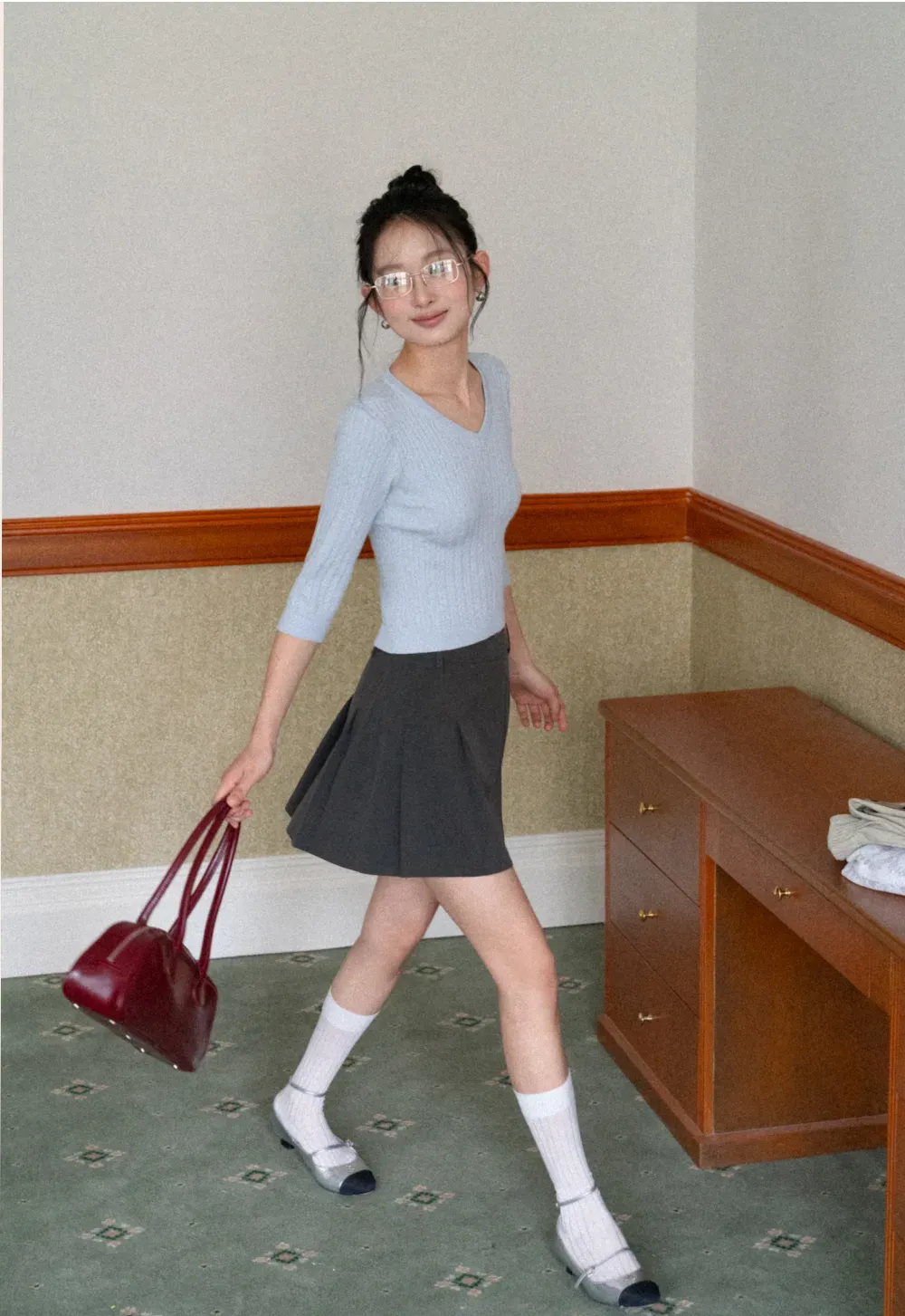 Pleated A-line Mini Skirt