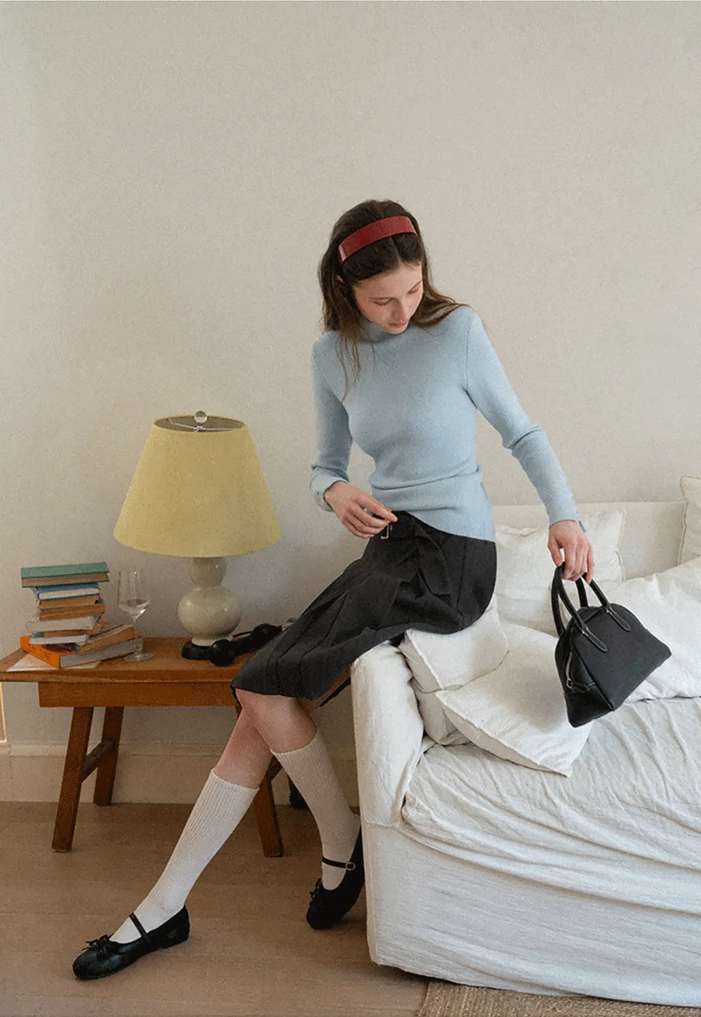 Elegant High Neck Knit Sweater with Button Detail Sleeve