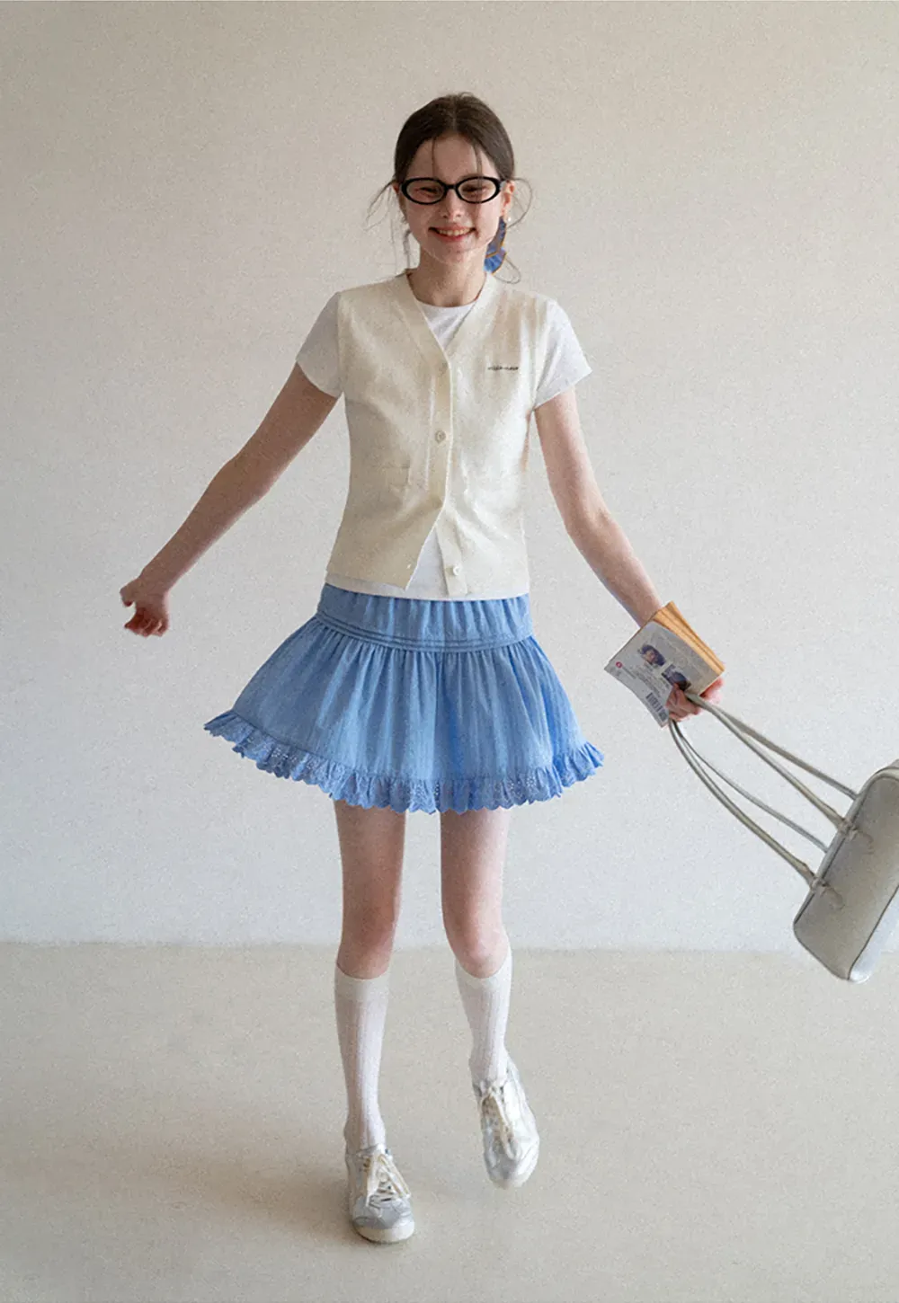 Knitted Vest with Button Closure and Embroidery