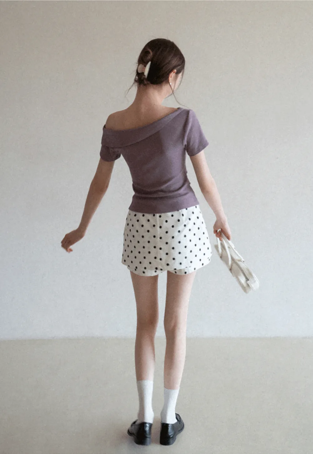 Polka dot off shoulder short sleeve tops