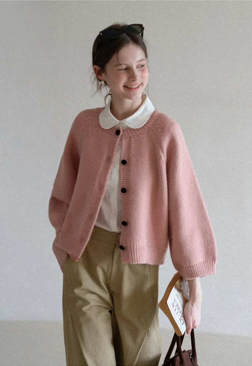 Soft knit cardigan with button front and relaxed fit