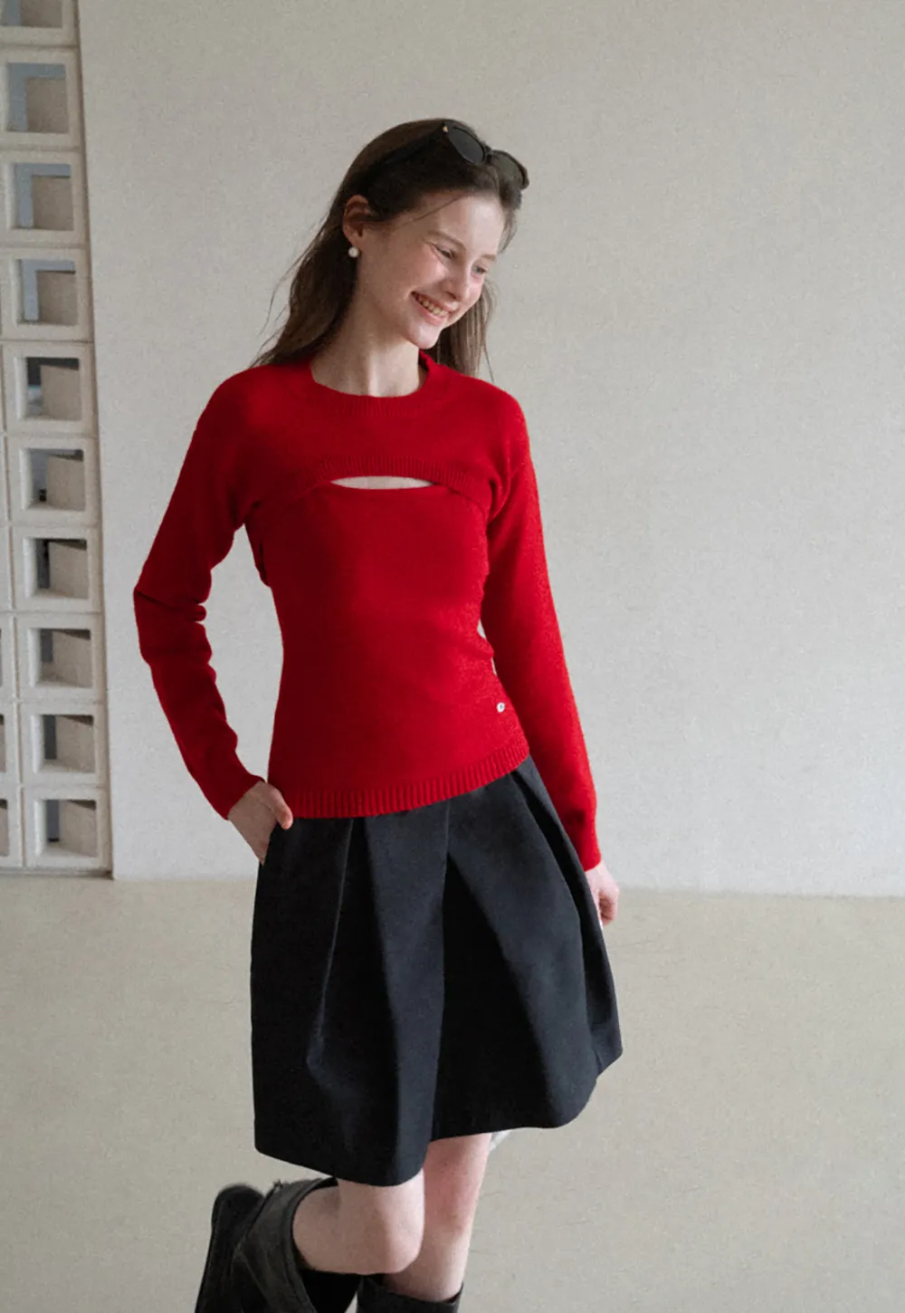 Pleated A Line Mini Skirt with Layered Design