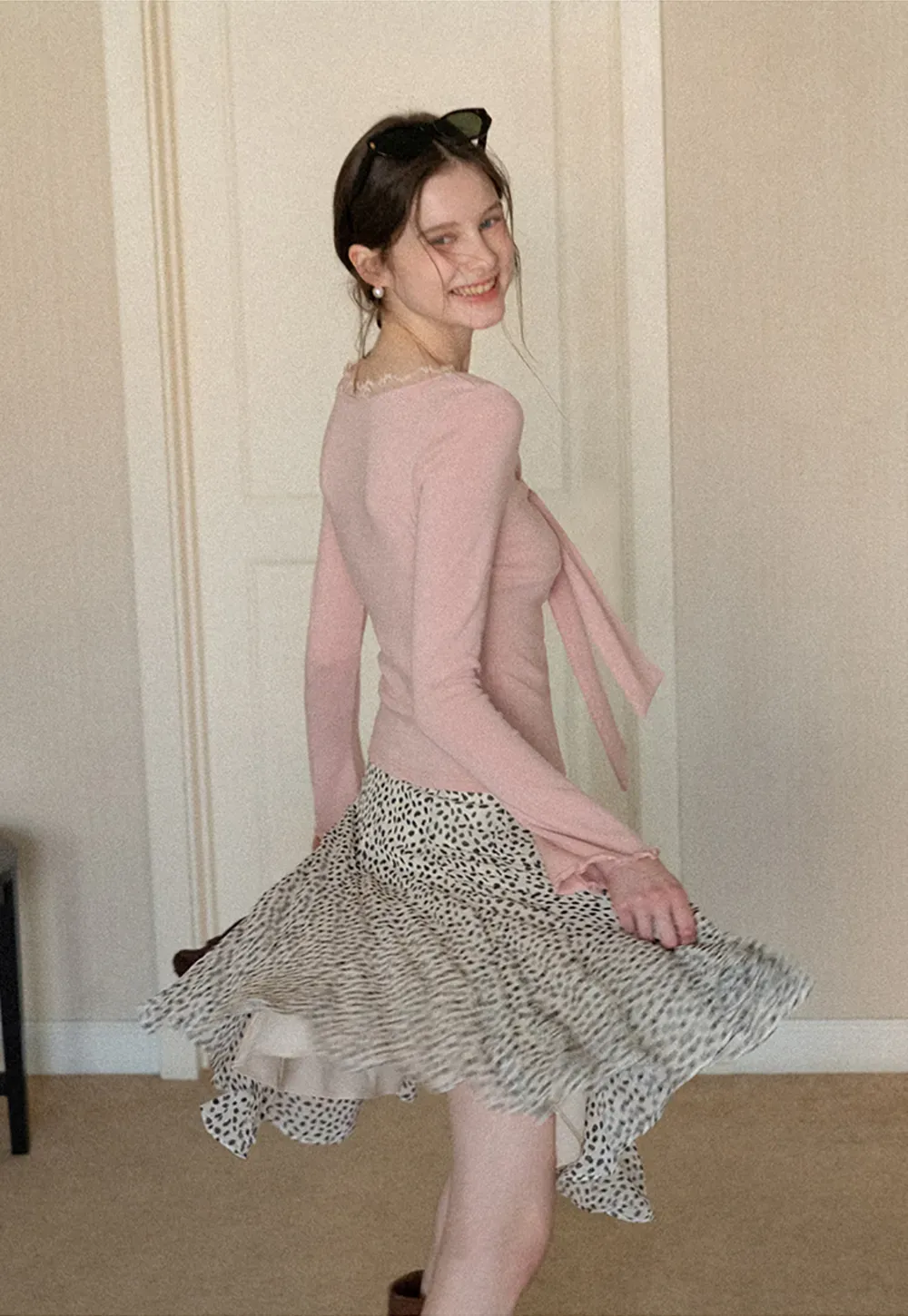 Flowing hem leopard print skirt with ruffle details