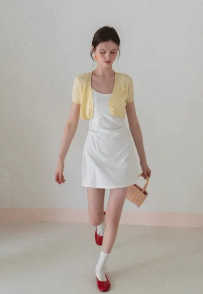 Short Sleeve Cable Knit Cardigan with Button Closure