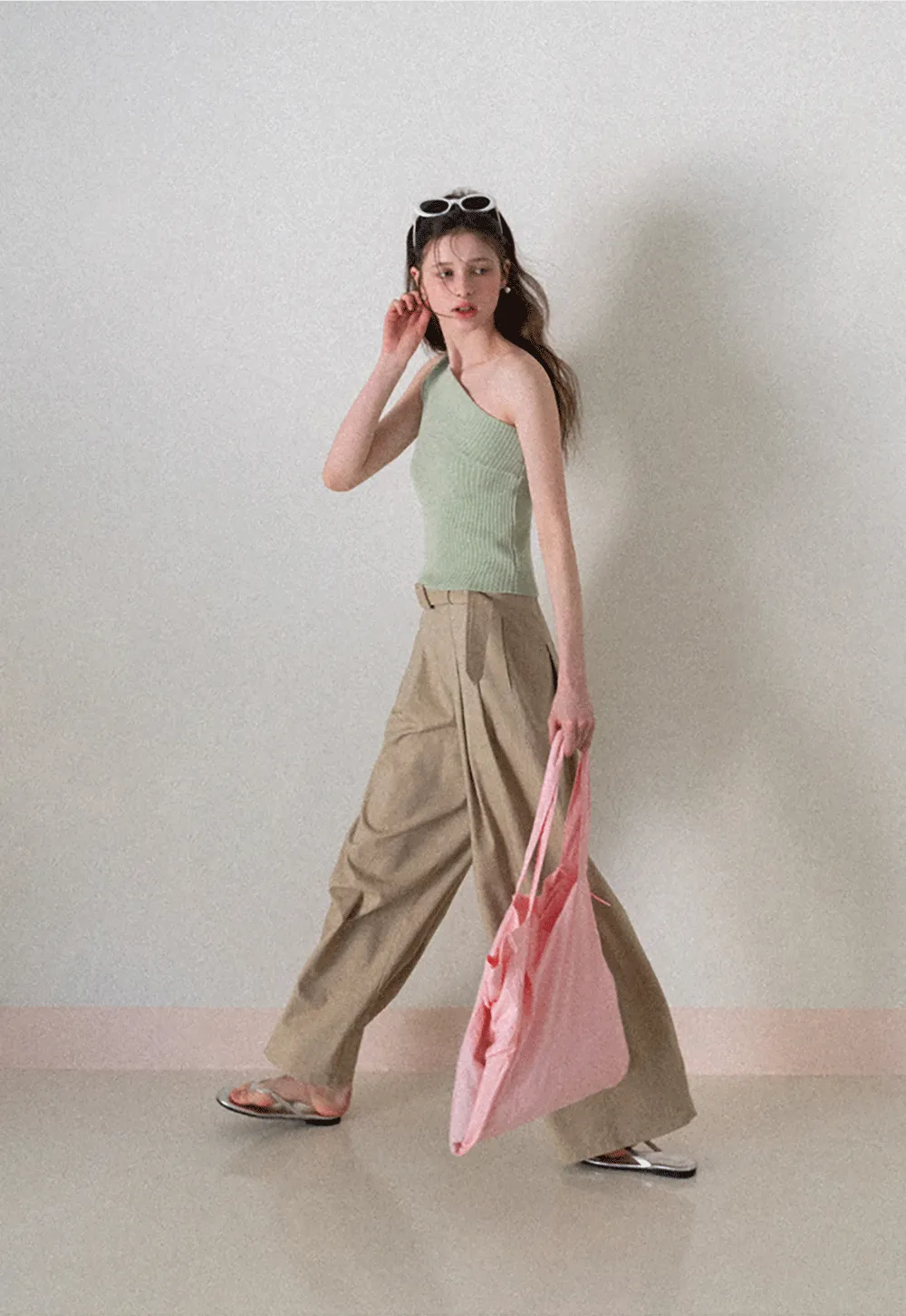 Asymmetrical Ribbed Knit Sleeveless Top