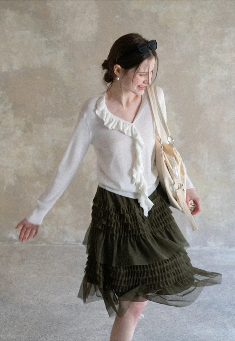 Tiered Ruffled Sheer Skirt with Drawstring Waist