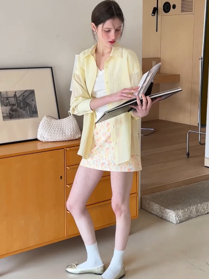 Lightweight Button Up Shirt with V Neck and Long Sleeves