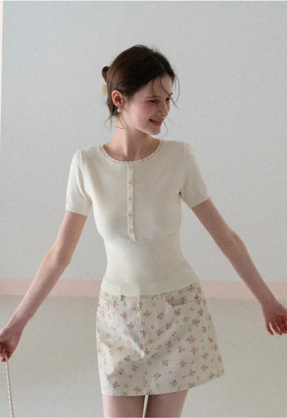 Floral Print Mini Skirt with Front Pockets