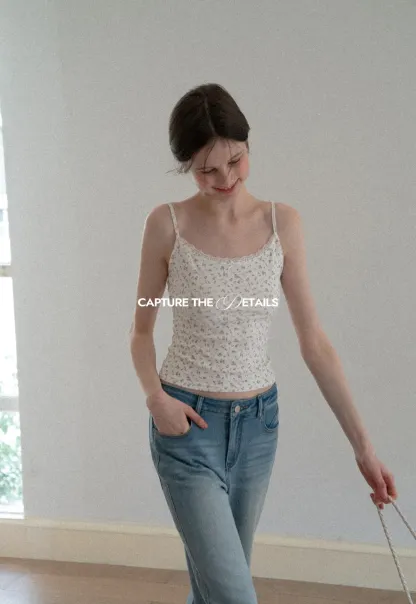 Short sleeve floral print top and tank top set