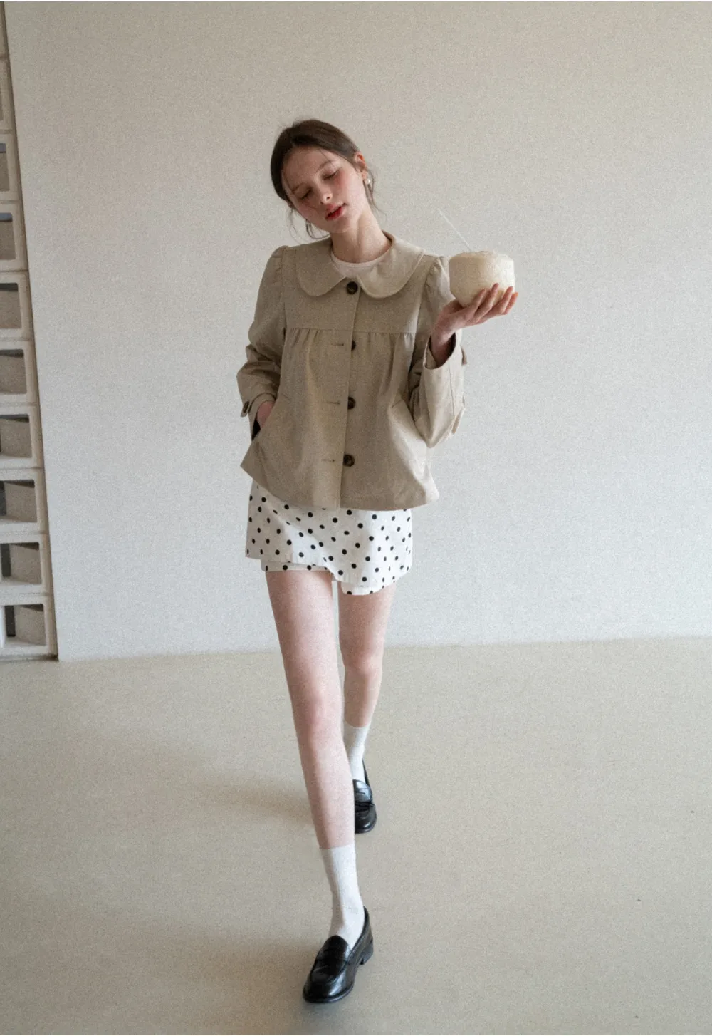 Short Jacket with Peter Pan Collar and Buttons