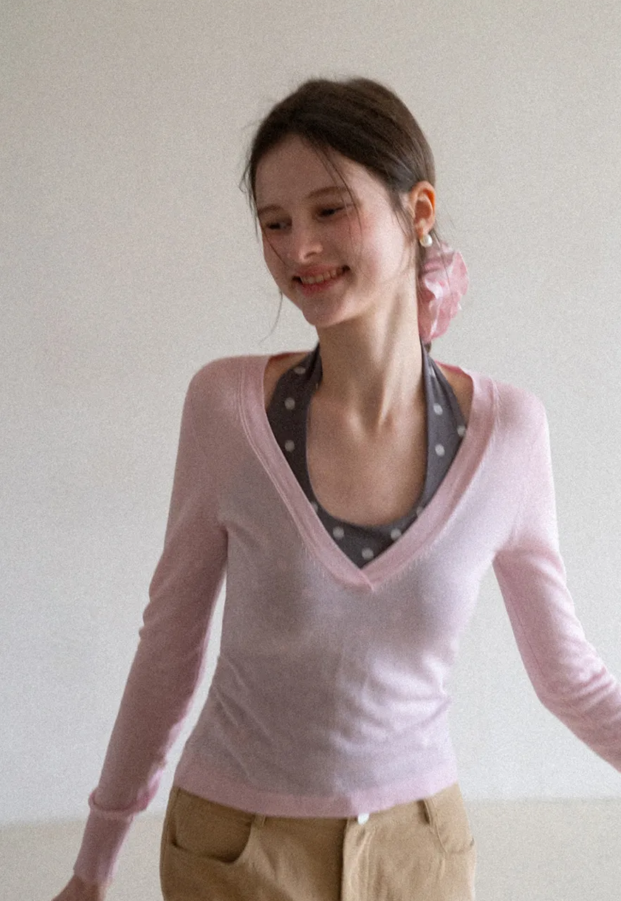 Woolen Knit Sweater and Polka Dot Tank Top