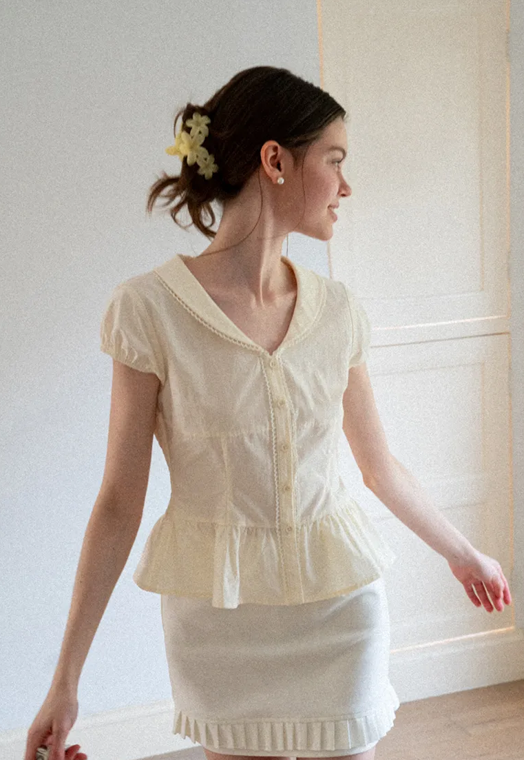 Puff Sleeve Peplum Top Shirt