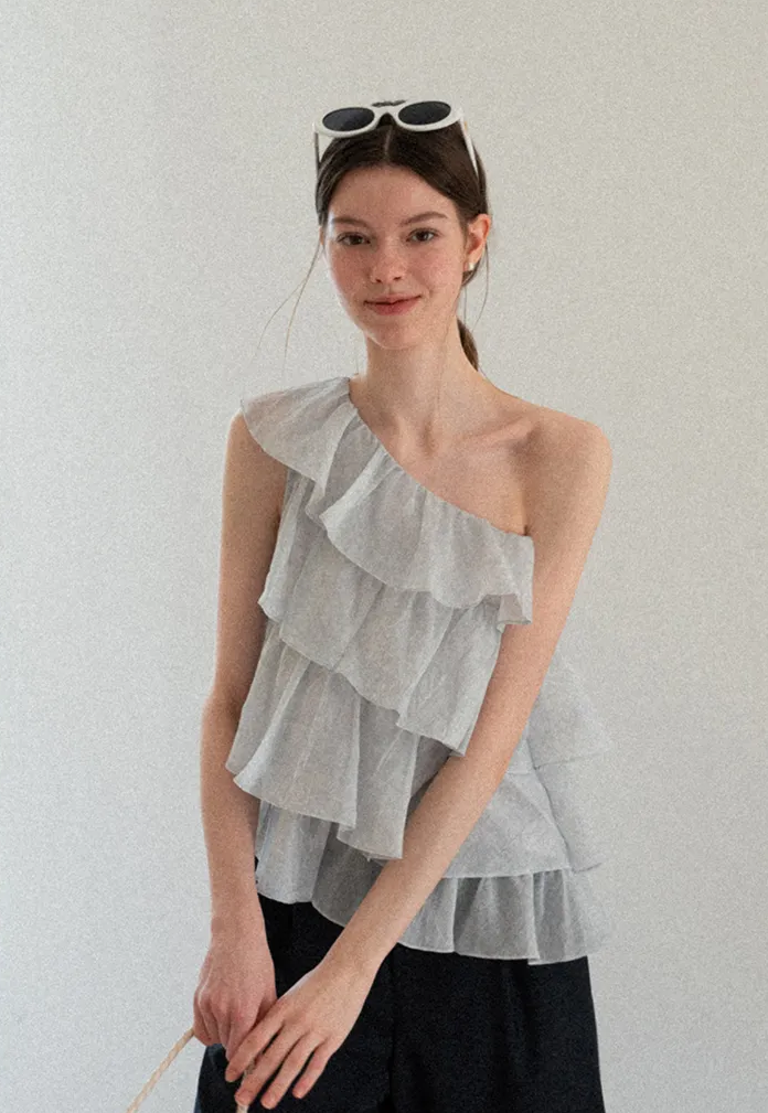 One Shoulder Ruffled Layered Tank Top