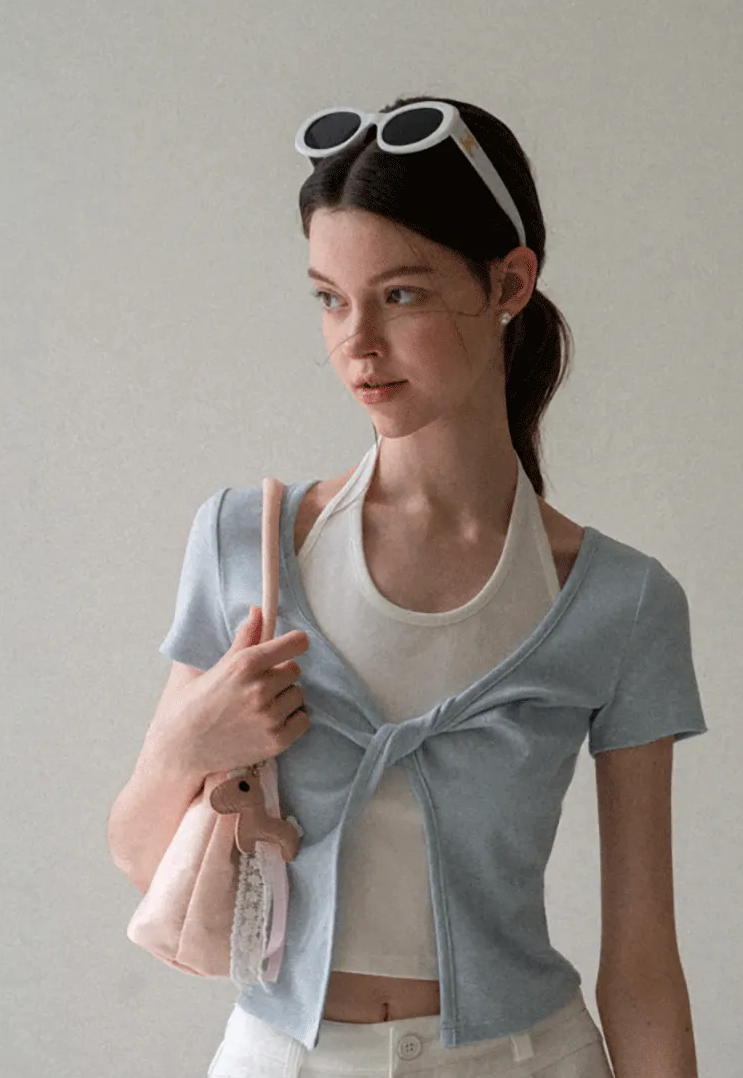 Front Knot Detail Cropped T Shirt