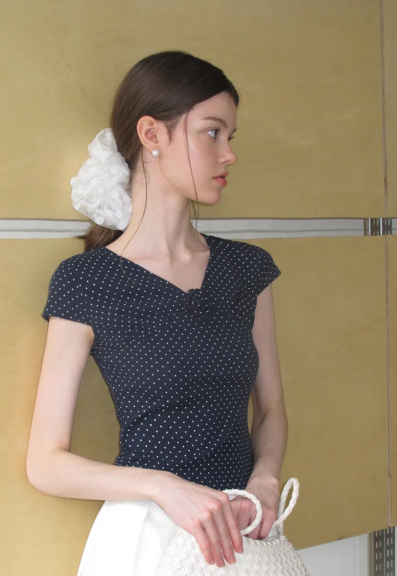 Polka Dot V Neck Cap Sleeve T Shirt