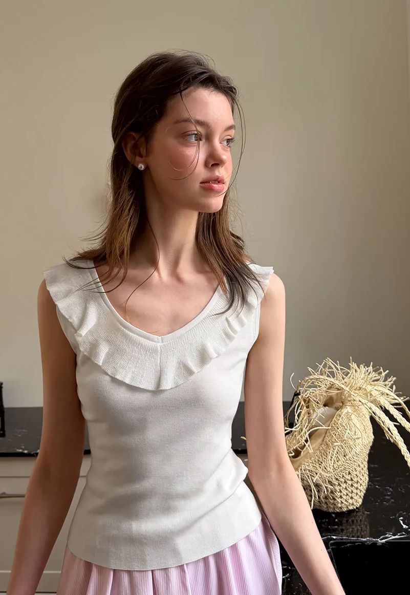 Ruffled Trim Sleeveless Knit Top