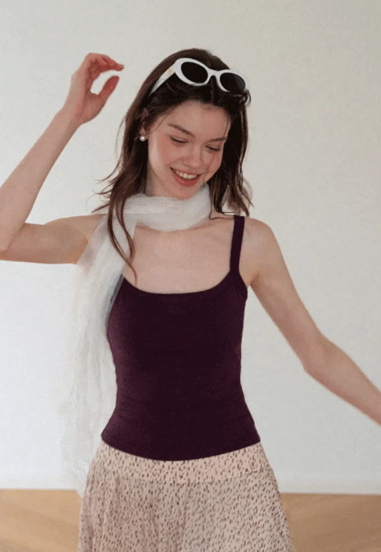 Cropped Square Neck Ribbed Knit Tank Top