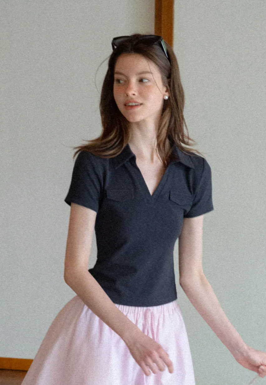V Neck Short Sleeve Polo Tshirt