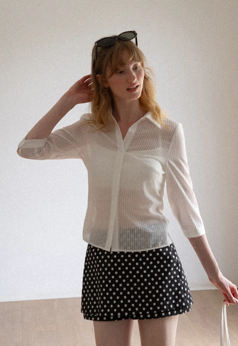 Sheer Textured Button Down Shirt