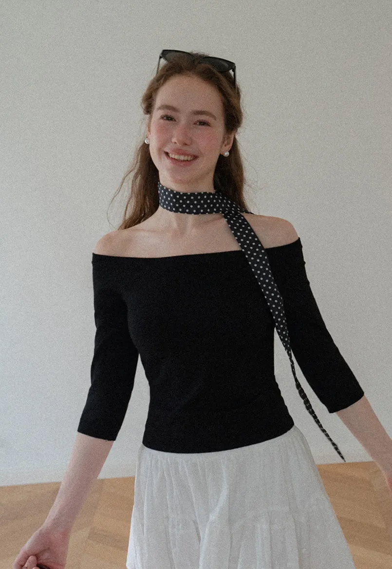 Off Shoulder Three Quarter Sleeve Knit Top