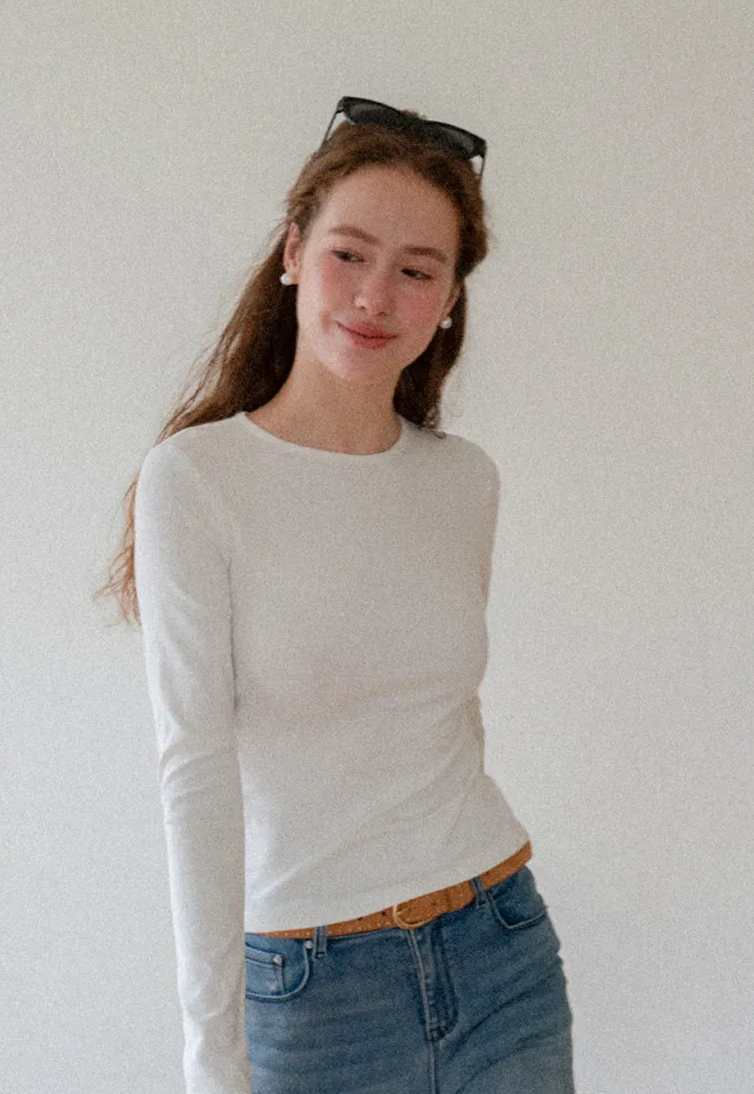 Slim Fit Crew Neck Long Sleeve Knit Top