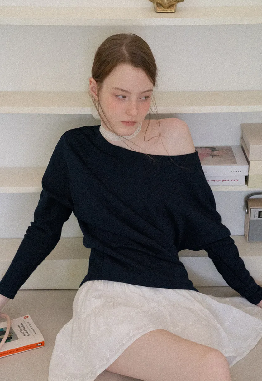 Off Shoulder Asymmetrical Long Sleeve Knit Top