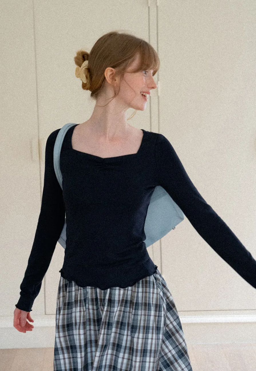 Square Neck Long Sleeve Knit Top