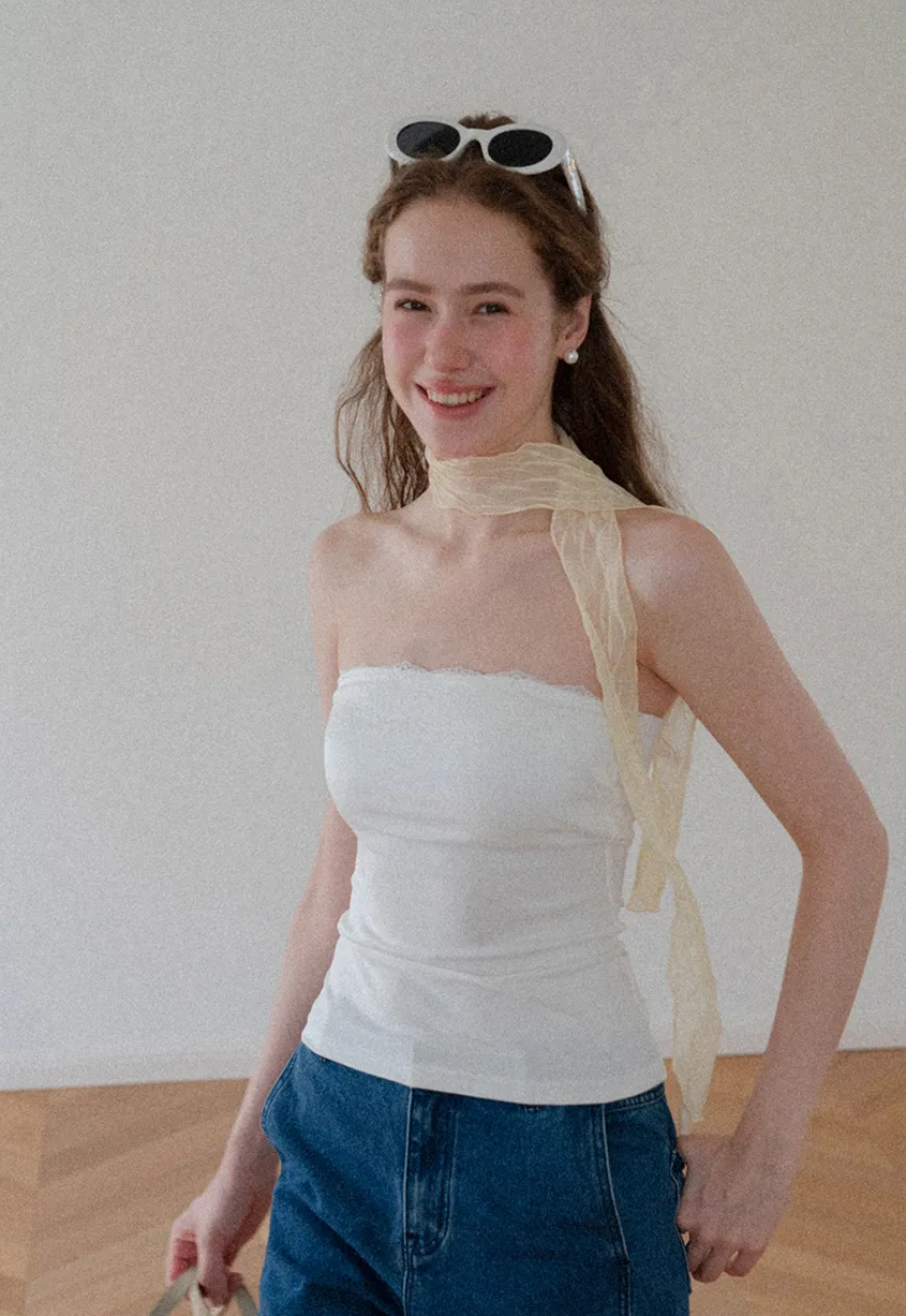 Sheer Scarf Tie Strap Tube Top