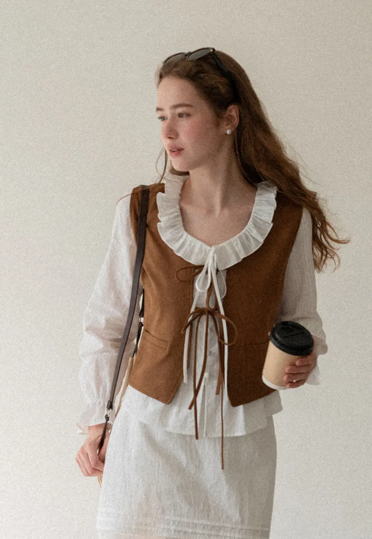 Ruffled Collar Lace Trim Vest