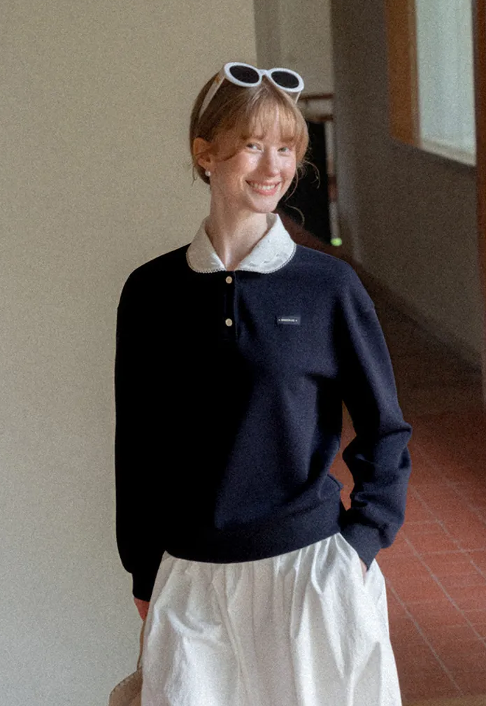 Contrast Collar Long Sleeve Polo Sweater