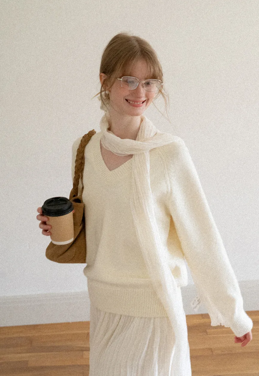 V Neck Ribbed Knit Sweater