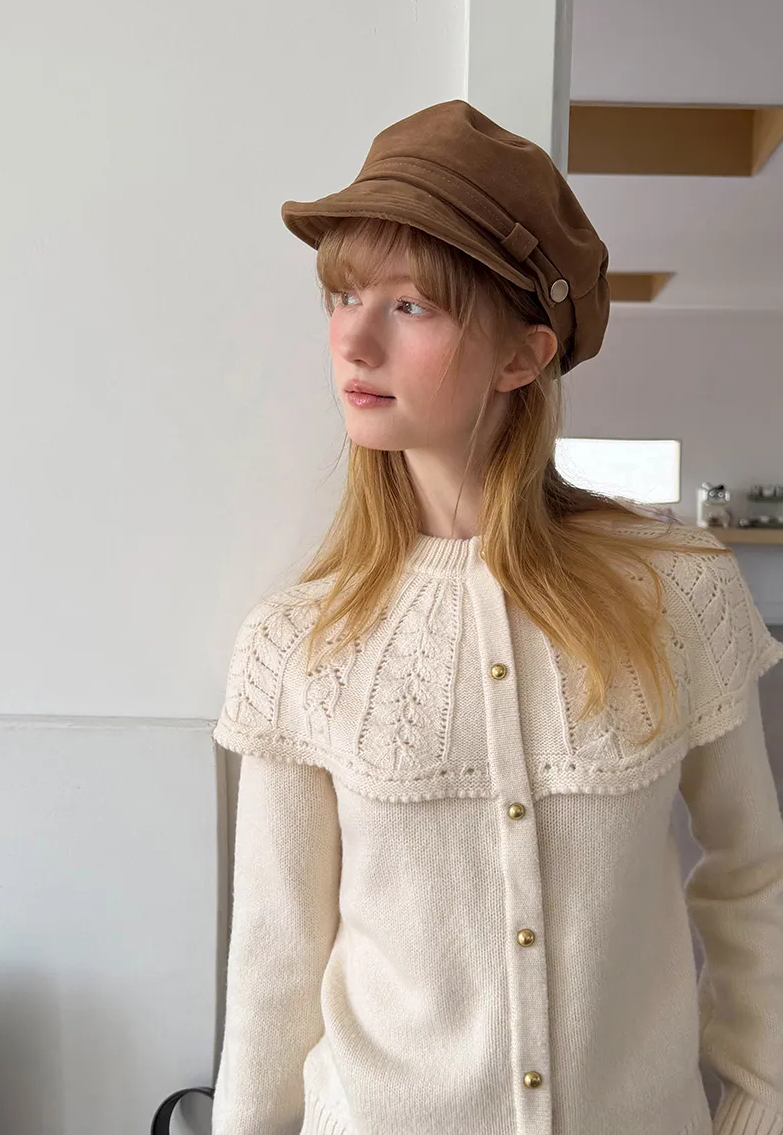 Lace Pattern Yoke Button Front Knit Cardigan