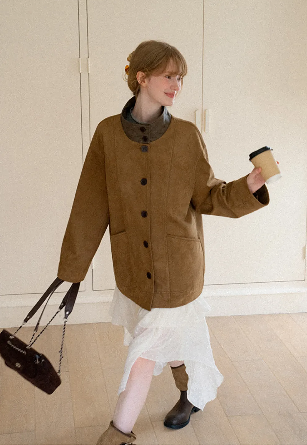 Suede Texture Oversized Short Jacket