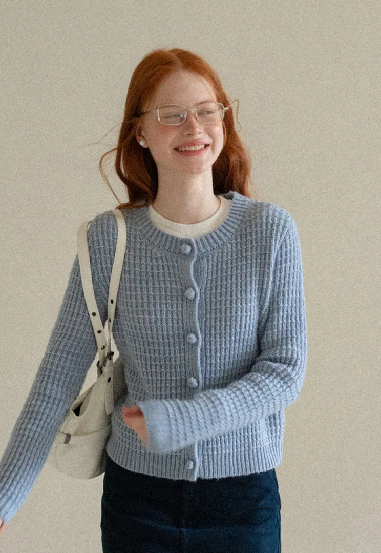 Ribbed Knit Cropped Cardigan with Button Front