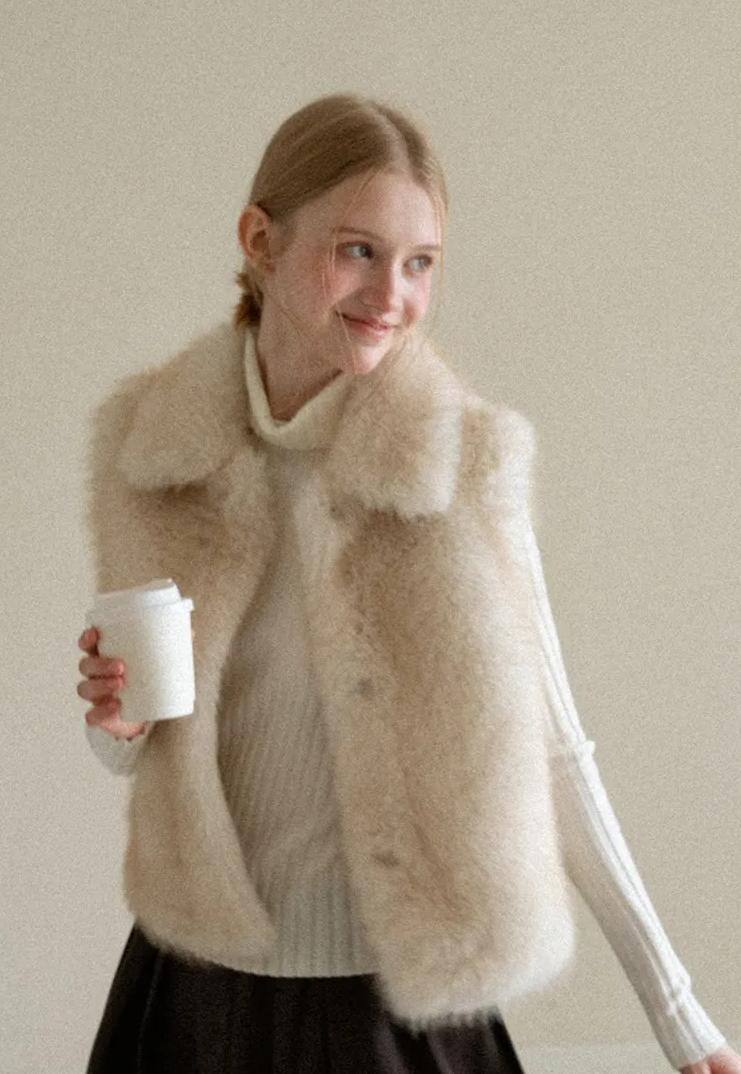 Faux Fur Collar Cropped Vest